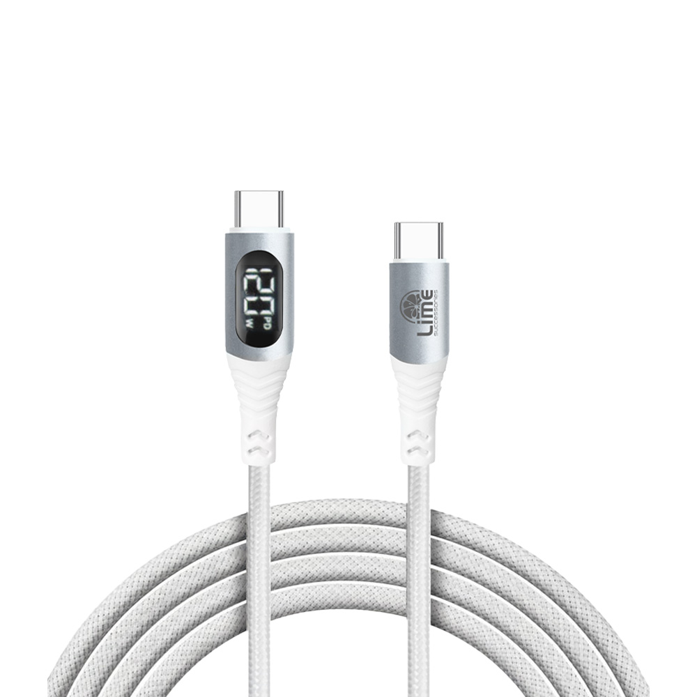 LIME USB-C TYPE C TO USB-C TYPE C 6A ΦΟΡΤΙΣΗΣ-DATA DURABLE BRAIDED WITH LED DISPLAY 1.2m LBLCC01 120W WHITE - Image 2