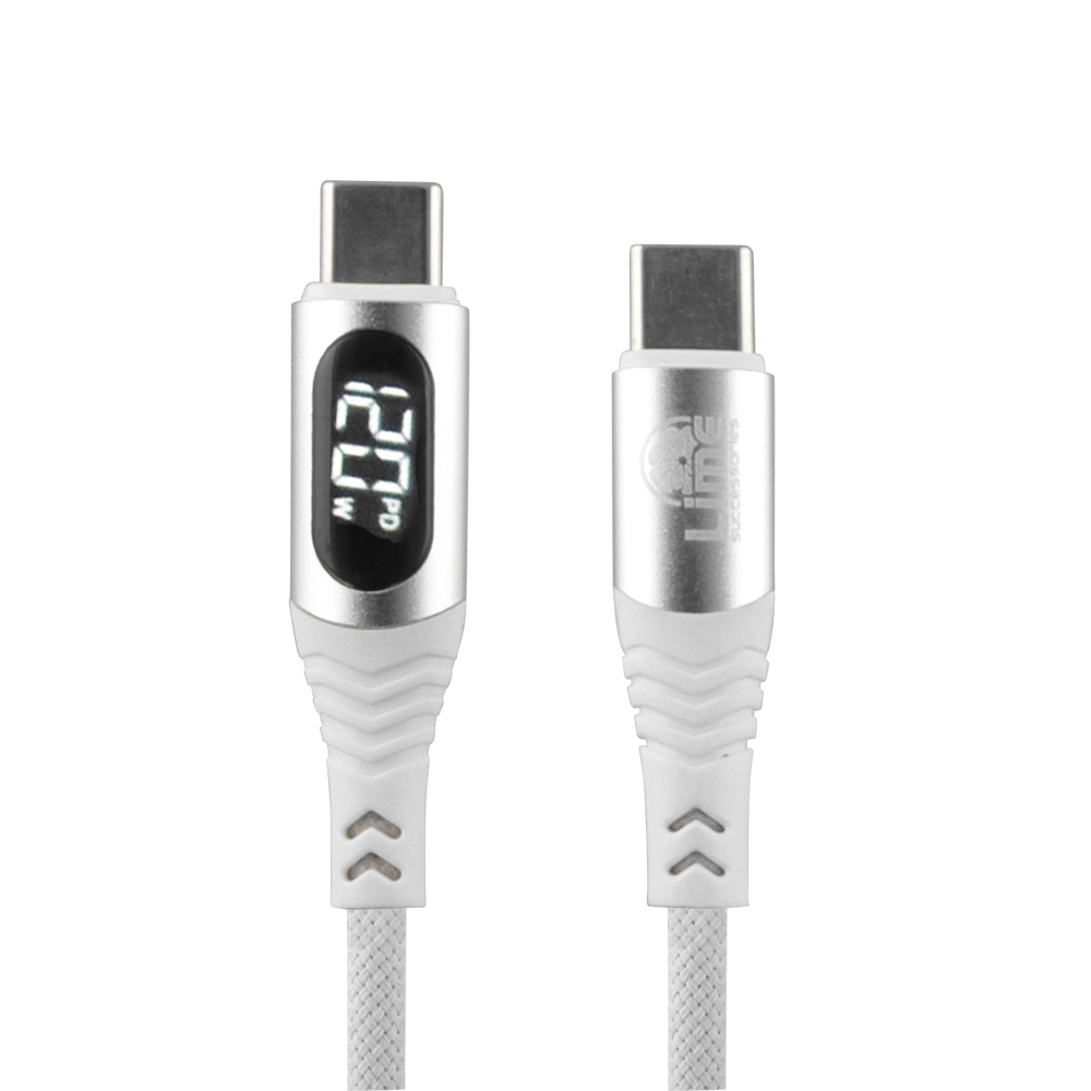 LIME USB-C TYPE C TO USB-C TYPE C 6A ΦΟΡΤΙΣΗΣ-DATA DURABLE BRAIDED WITH LED DISPLAY 1.2m LBLCC01 120W WHITE - Image 6