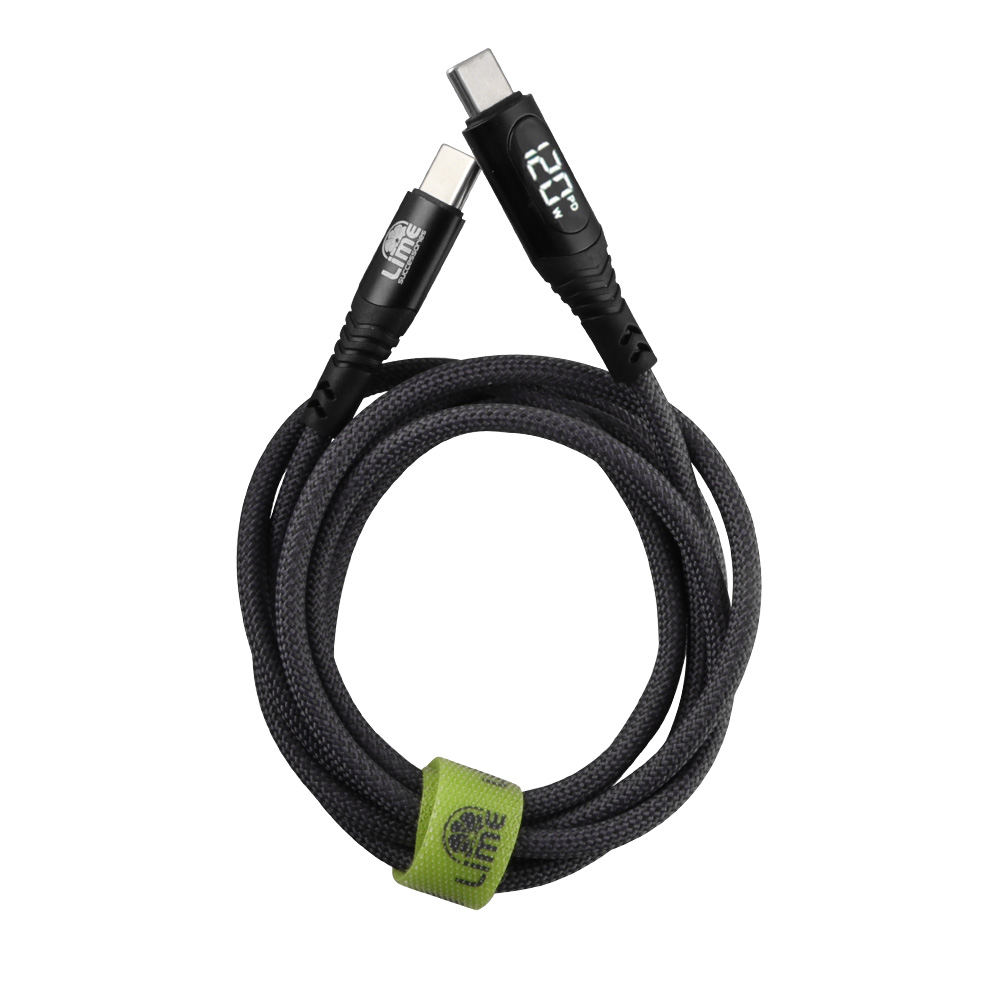 LIME USB-C TYPE C TO USB-C TYPE C 6A ΦΟΡΤΙΣΗΣ-DATA DURABLE BRAIDED WITH LED DISPLAY 1.2m LBLCC02 120W GREY - Image 4