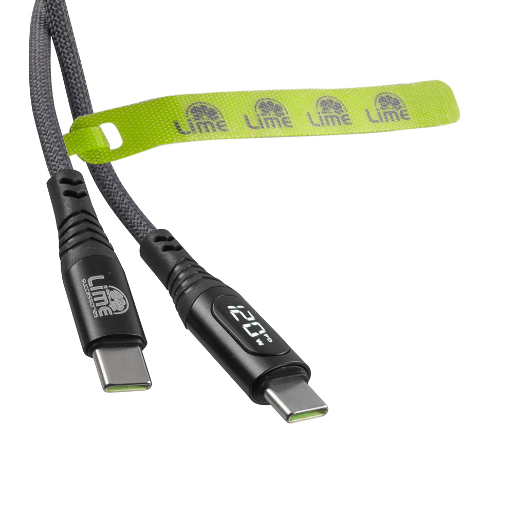 LIME USB-C TYPE C TO USB-C TYPE C 6A ΦΟΡΤΙΣΗΣ-DATA DURABLE BRAIDED WITH LED DISPLAY 1.2m LBLCC02 120W GREY - Image 5