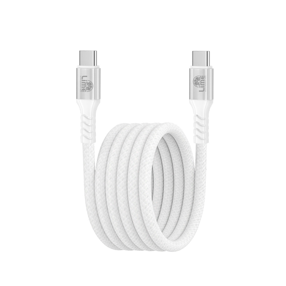 LIME USB-C TYPE C TO USB-C TYPE C 6A ΦΟΡΤΙΣΗΣ-DATA DURABLE MAGNETIC BRAIDED 1.2m LBMCC03 120W WHITE - Image 2