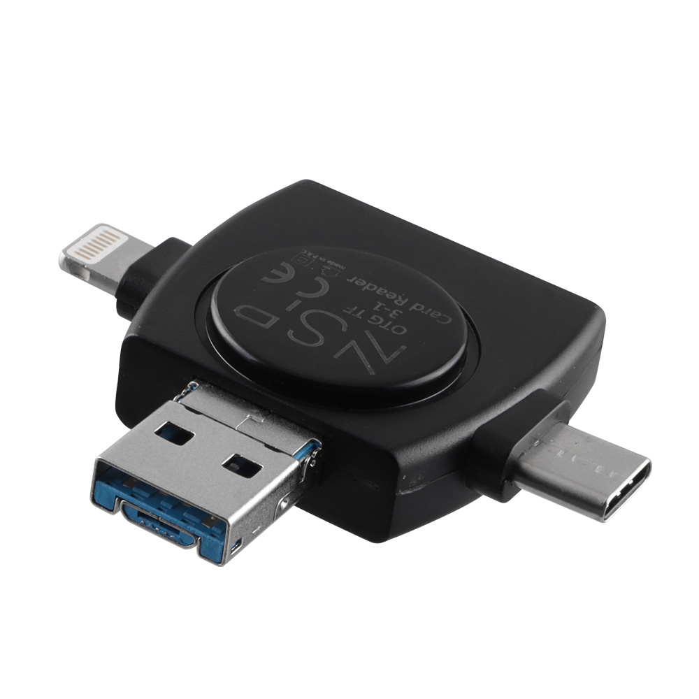 NSP N35 3 IN 1 SD CARD READER USB-A/MICRO USB/TYPE C & LIGHTNING BLACK - Image 3