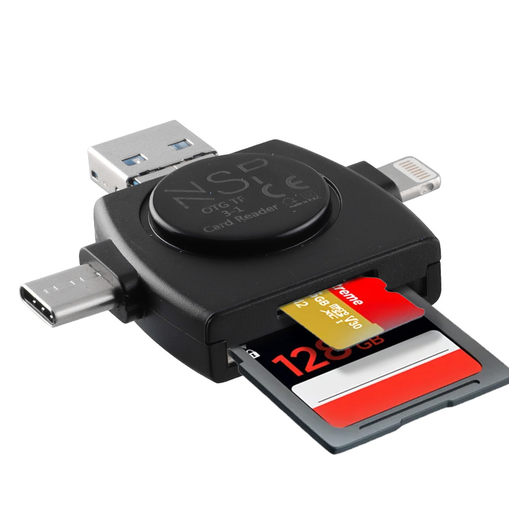 NSP N35 3 IN 1 SD CARD READER USB-A/MICRO USB/TYPE C & LIGHTNING BLACK - Image 5