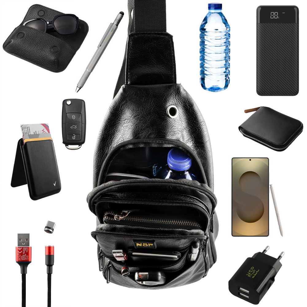 NSP N121 FORCE ΤΣΑΝΤΑΚΙ CROSSBODY 8.5L ΔΕΡΜΑΤΙΝΟ BLACK - Image 8