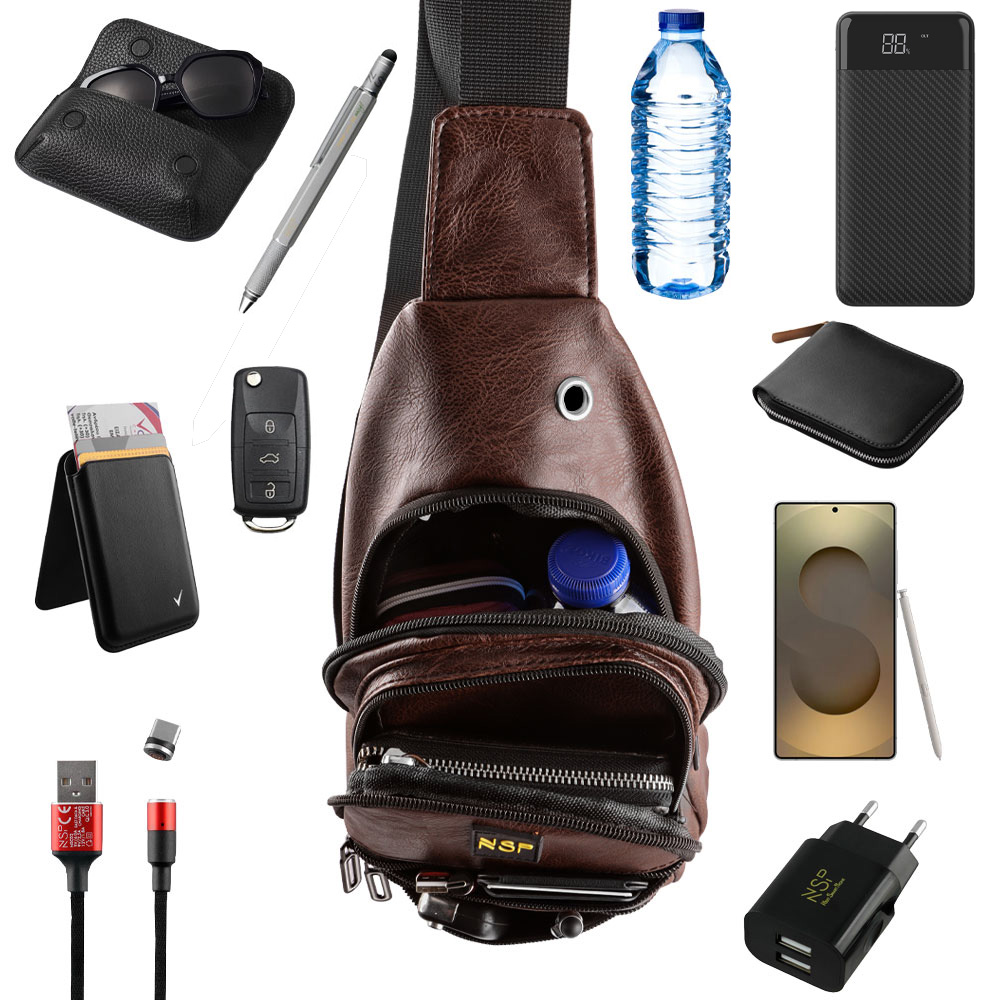 NSP N121 FORCE ΤΣΑΝΤΑΚΙ CROSSBODY 8.5L ΔΕΡΜΑΤΙΝΟ BROWN - Image 8