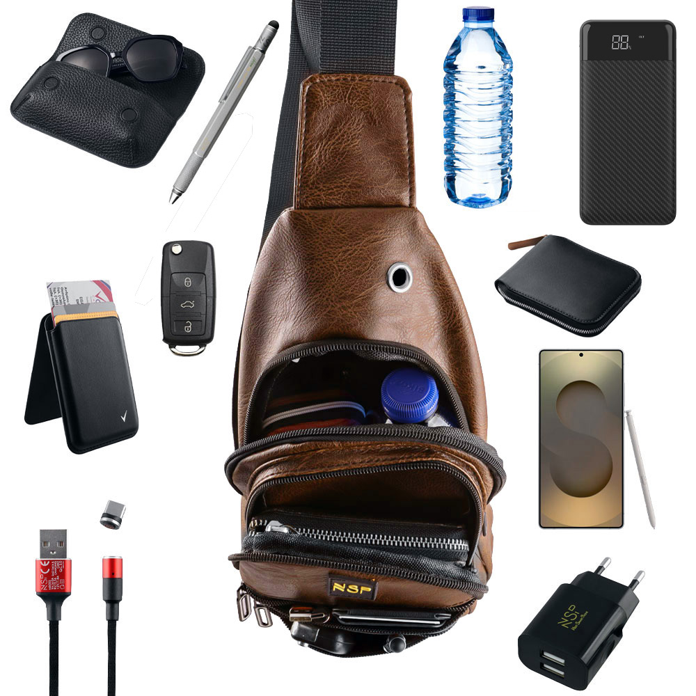 NSP N121 FORCE ΤΣΑΝΤΑΚΙ CROSSBODY 8.5L ΔΕΡΜΑΤΙΝΟ CAMEL - Image 8