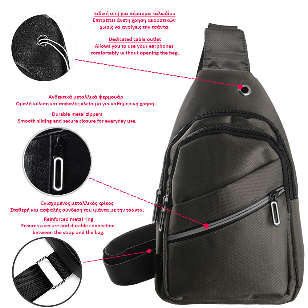 NSP N120 SPORT ΤΣΑΝΤΑΚΙ ΑΔΙΑΒΡΟΧΟ CROSSBODY 7.5L DURABLE ΥΦΑΣΜΑΤΙΝΟ GREY - Image 7