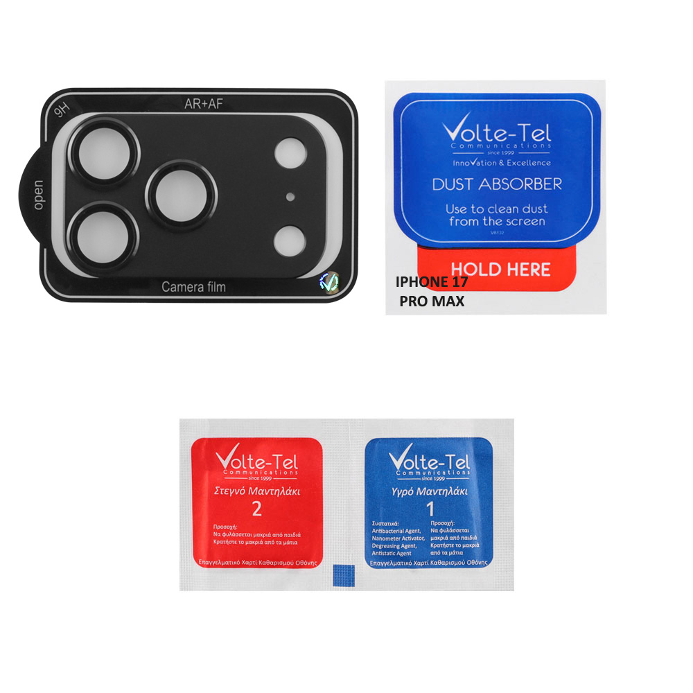VOLTE-TEL CAMERA GLASS COVER IPHONE 17 PRO MAX 6.9in 9H 0.30MM 3D AR ALUMINIUM-ELECTROPLATING FRAME BLACK - Image 4