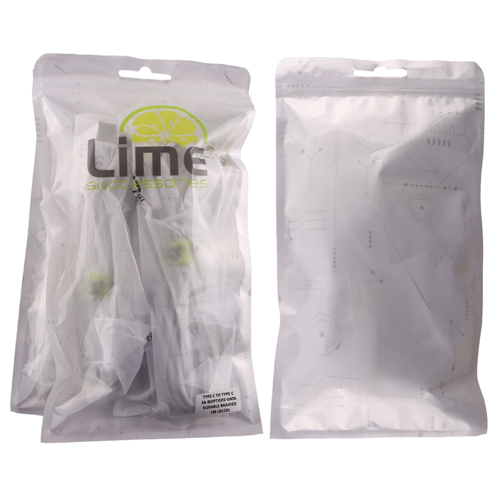 LIME USB-C TYPE C TO USB-C TYPE C 4A ΦΟΡΤΙΣΗΣ-DATA DURABLE BRAIDED 1m LBCC01 68W WHITE BULK - Image 6