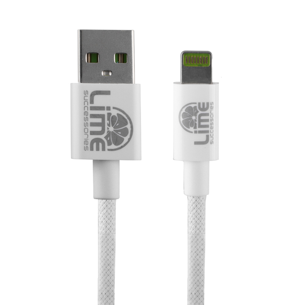 LIME LIGHTNING TO USB 3A ΦΟΡΤΙΣΗΣ-DATA DURABLE BRAIDED 1m LBUL01 WHITE BULK - Image 5