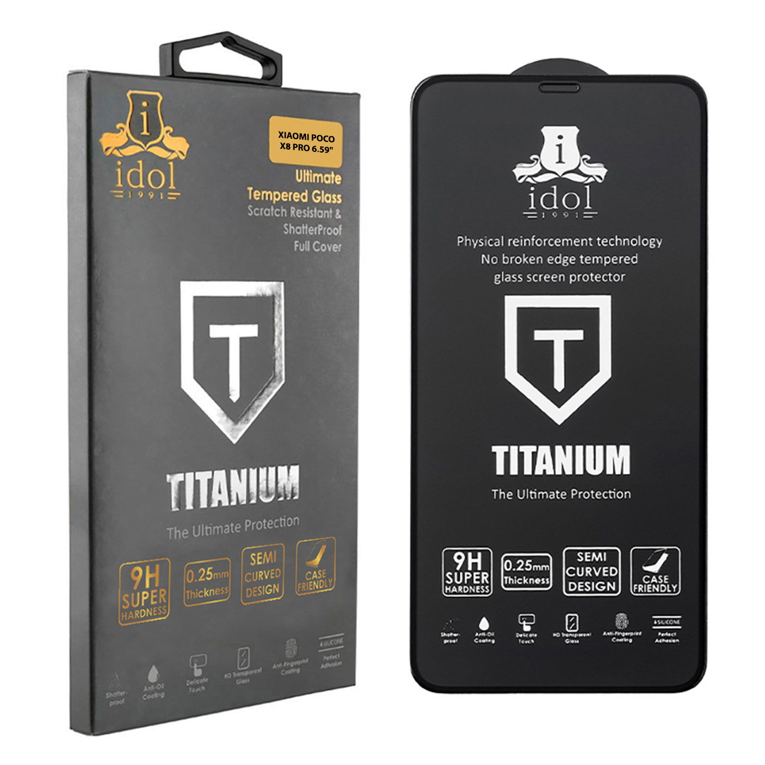 IDOL 1991 TEMPERED GLASS XIAOMI POCO X8 PRO 6.59" 9H 0.25mm TITANIUM SEMI CURVED FULL GLUE BLACK - Image 4