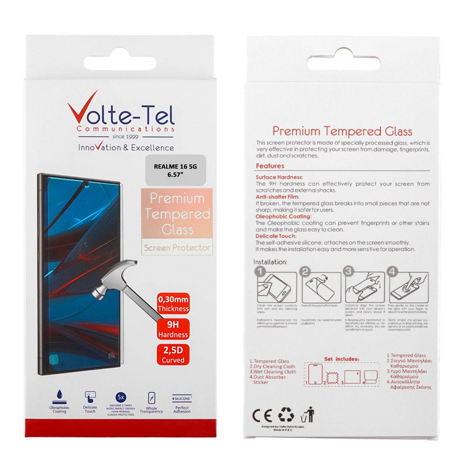 VOLTE-TEL TEMPERED GLASS REALME 16 5G 6.57in 9H 0.30mm 2.5D FULL GLUE - Image 5