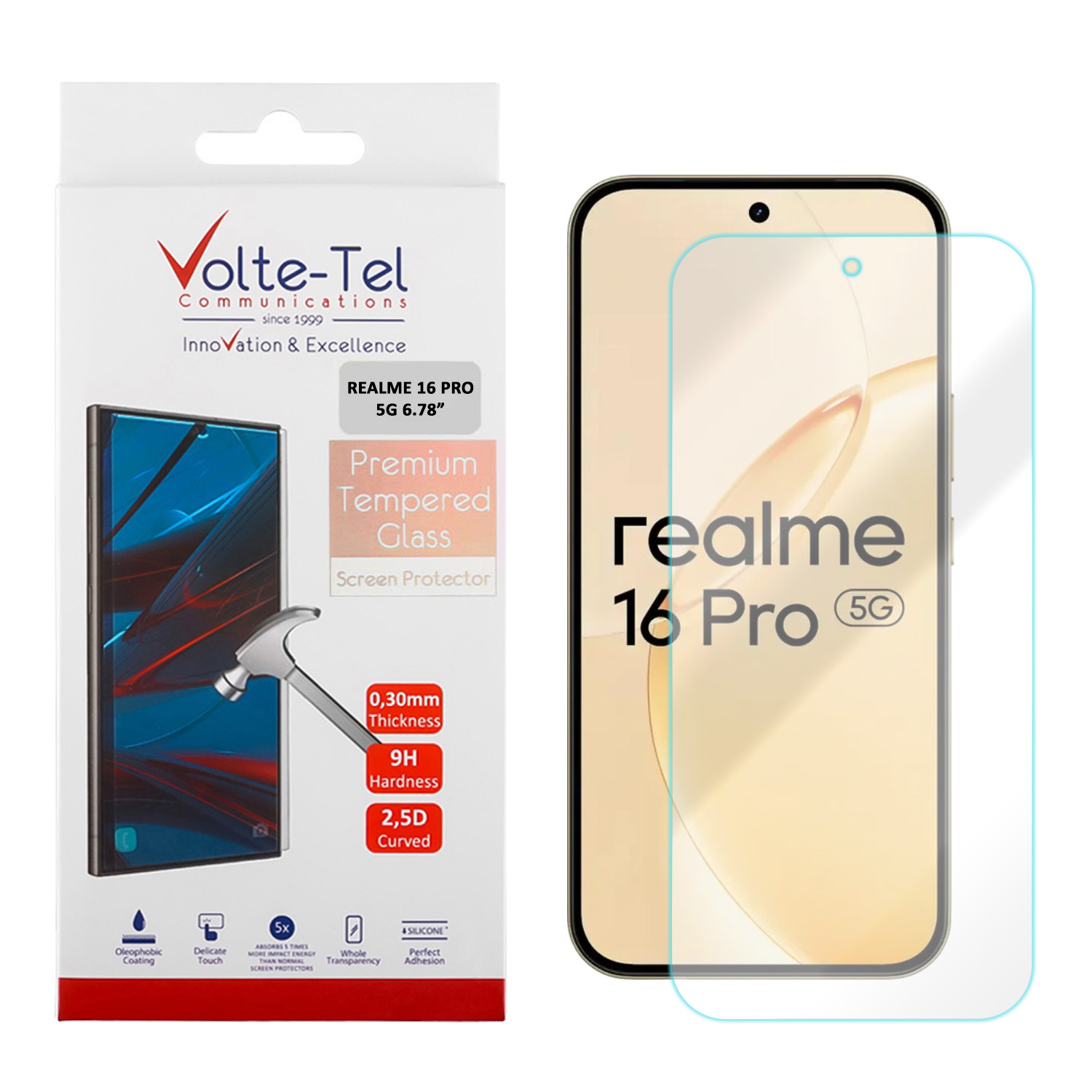 VOLTE-TEL TEMPERED GLASS REALME 16 PRO 5G 6.78in 9H 0.30mm 2.5D FULL GLUE