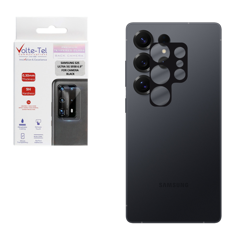 VOLTE-TEL CAMERA GLASS SAMSUNG S25 ULTRA 5G S938 6.9in 9H 0.25mm 3D CURVED BLACK