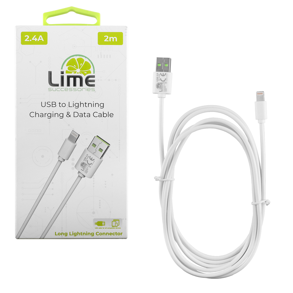 LIME LIGHTNING LONG TO USB 2.4A ΦΟΡΤΙΣΗΣ-DATA 2m LUL02 WHITE