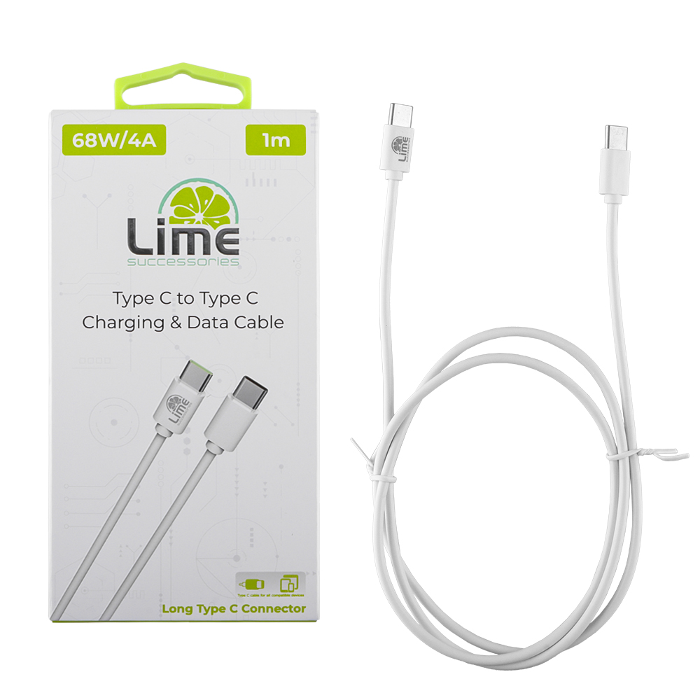 LIME USB-C TYPE C TO USB-C TYPE C LONG 4.0A ΦΟΡΤΙΣΗΣ-DATA 1m LCC01 68W WHITE