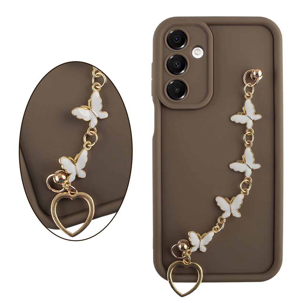 VOLTE-TEL SILICON TPU WITH STRAP ΘΗΚΗ SAMSUNG A16 4G A165/A16 5G A166 6.7in FULL CAMERA PROTECTION BROWN WITH WHITE BUTTERFLIES