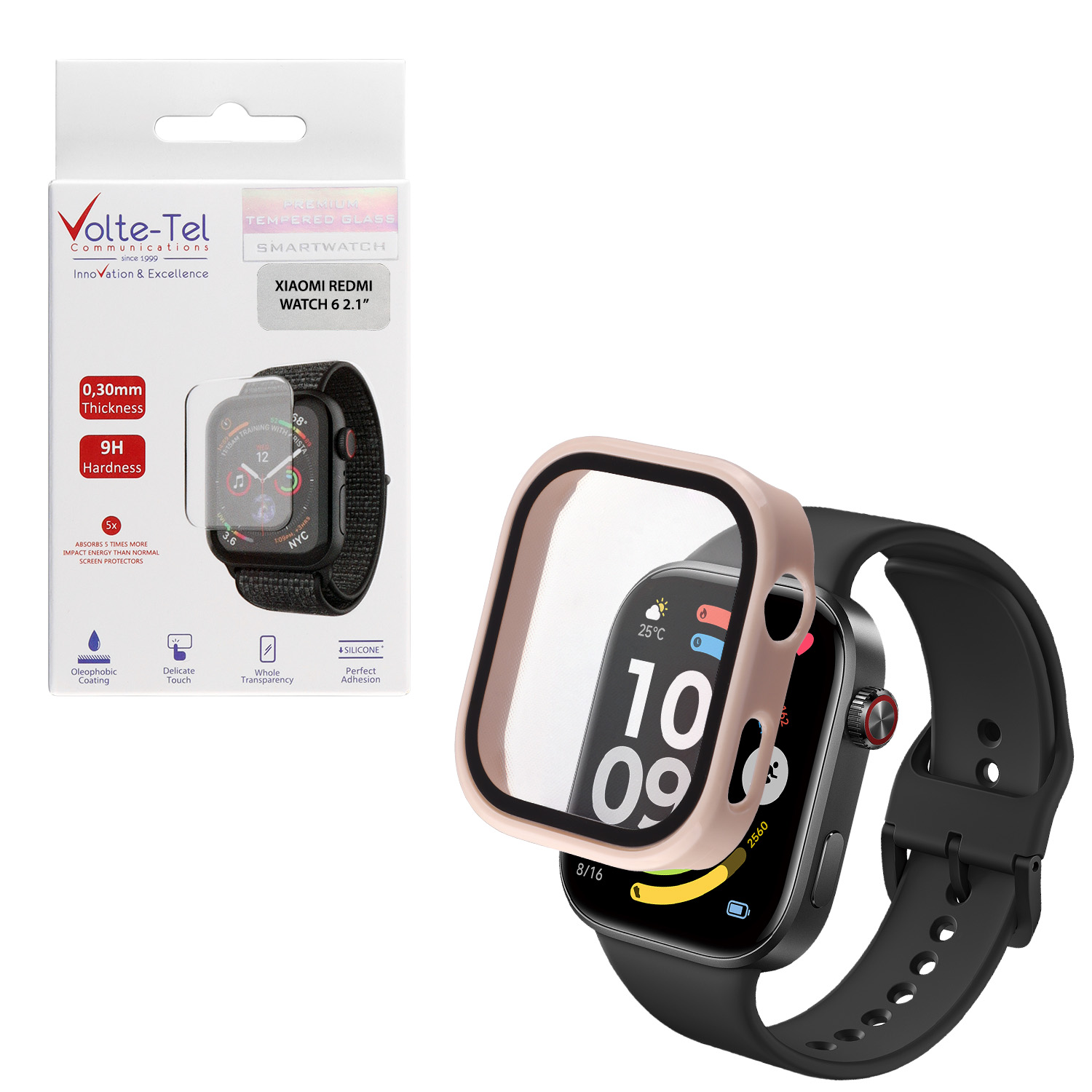 VOLTE-TEL PC EDGE COVER TEMPERED GLASS XIAOMI REDMI WATCH 6 2.1in 9H 0.30mm 3D FULL GLUE FULL COVER IVORY