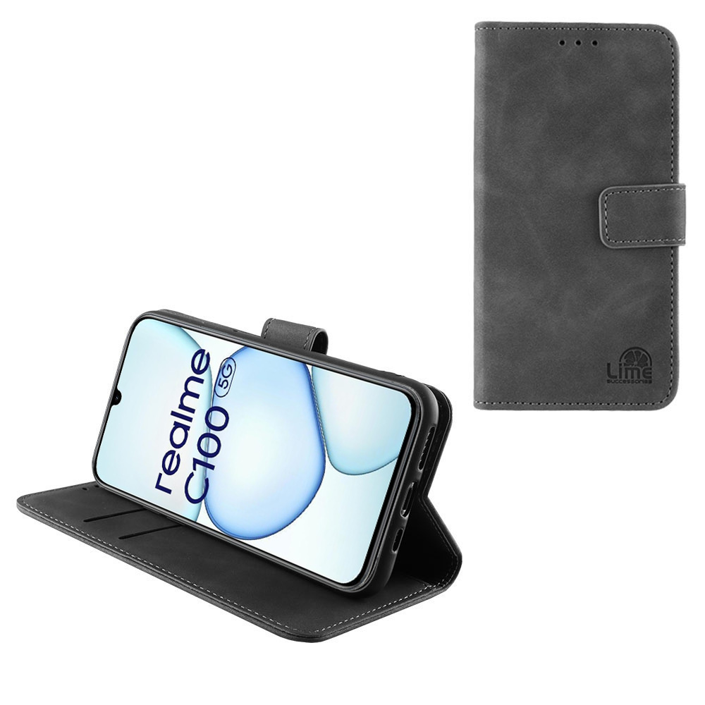 LIME ESSENTIAL ΘΗΚΗ REALME C100 5G 6.8in MAGNET BOOK STAND CLIP GREY