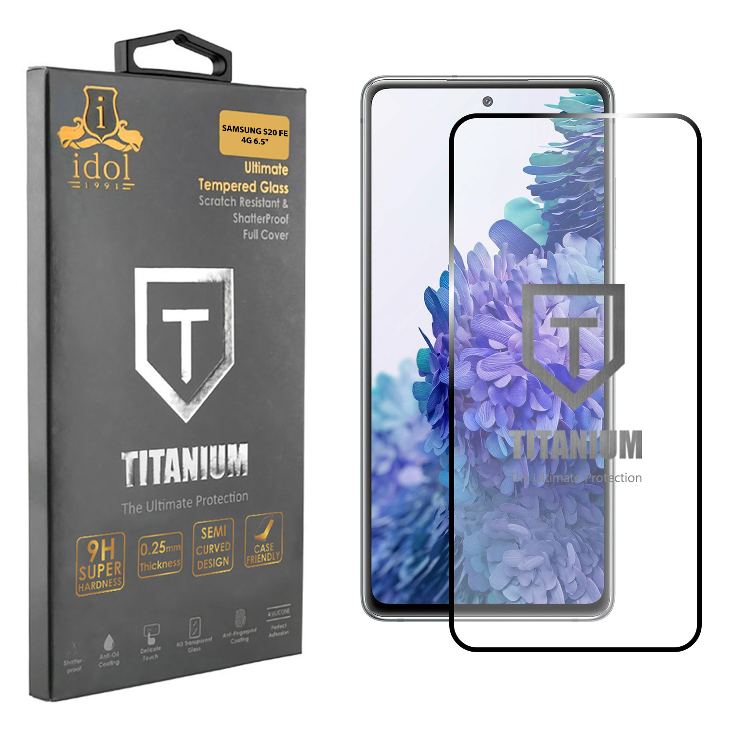 IDOL 1991 TITANIUM TEMPERED GLASS SAMSUNG S20 FE 4G G780 6.5in 9H 0.25mm SEMI CURVED FULL GLUE BLACK