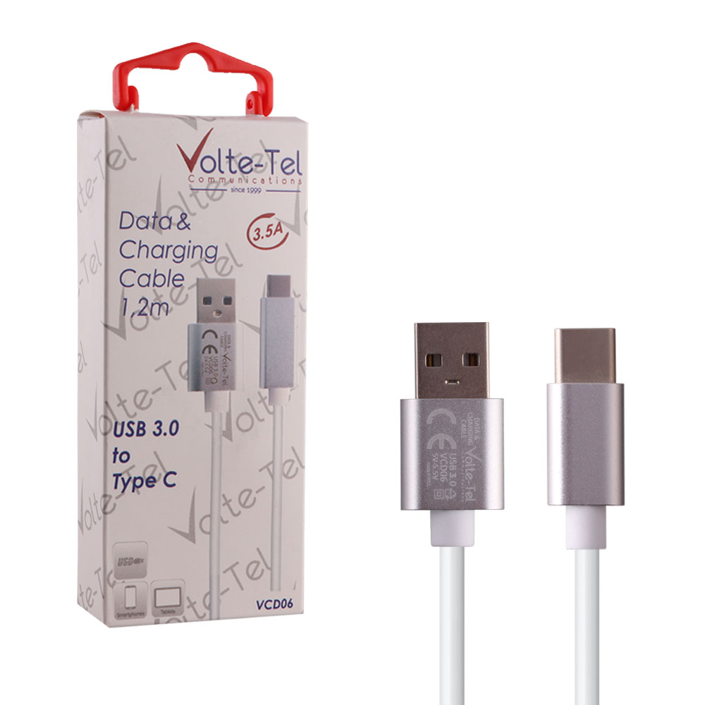 VOLTE-TEL TYPE C->USB 3.0 ALUMINIUM 3.5A ΦΟΡΤΙΣΗΣ-DATA 1.2m VCD06 WHITE