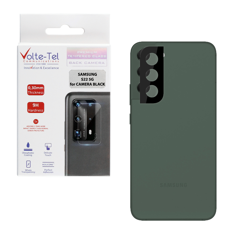 VOLTE-TEL CAMERA GLASS SAMSUNG S22 5G 6.1in 9H 0.25mm 3D CURVED BLACK