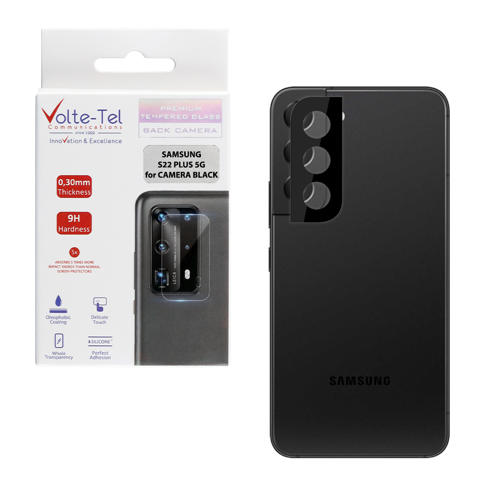 VOLTE-TEL CAMERA GLASS SAMSUNG S22 PLUS 5G 6.6in 9H 0.25mm 3D CURVED BLACK