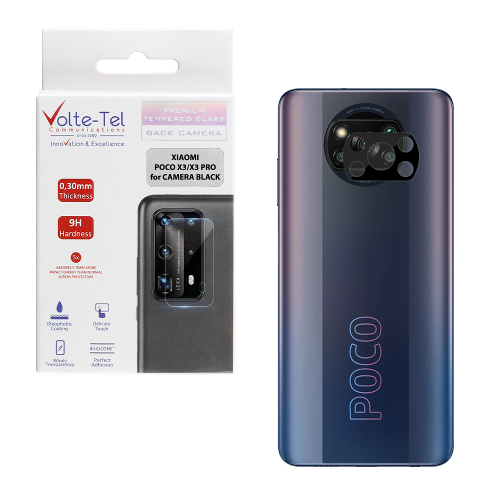 VOLTE-TEL CAMERA GLASS XIAOMI POCO X3/X3 PRO 6.67in 9H 0.25mm 3D CURVED BLACK