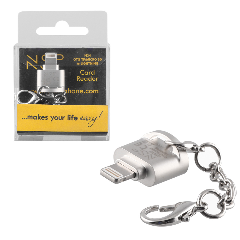 NSP N34 OTG TF/MICRO SD TO LIGHTNING SILVER