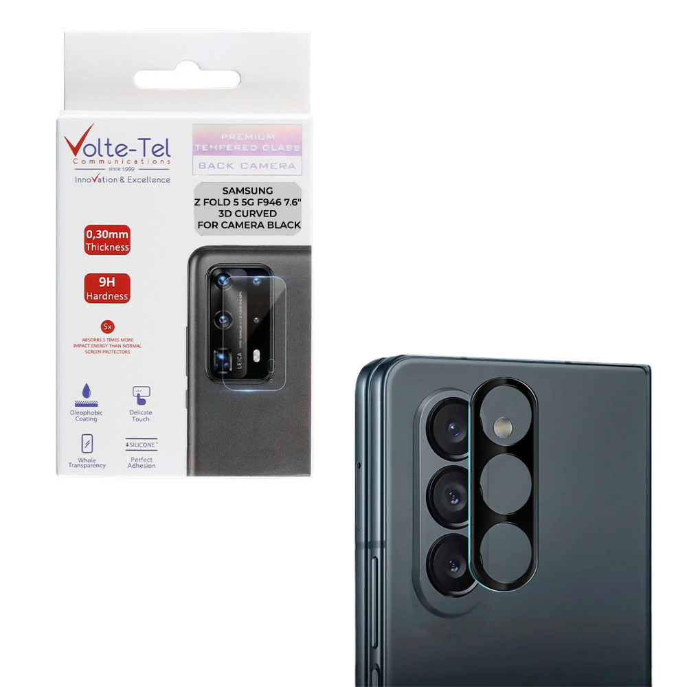 VOLTE-TEL CAMERA GLASS SAMSUNG Z FOLD 5 5G F946 7.6in 9H 0.25mm 3D CURVED BLACK