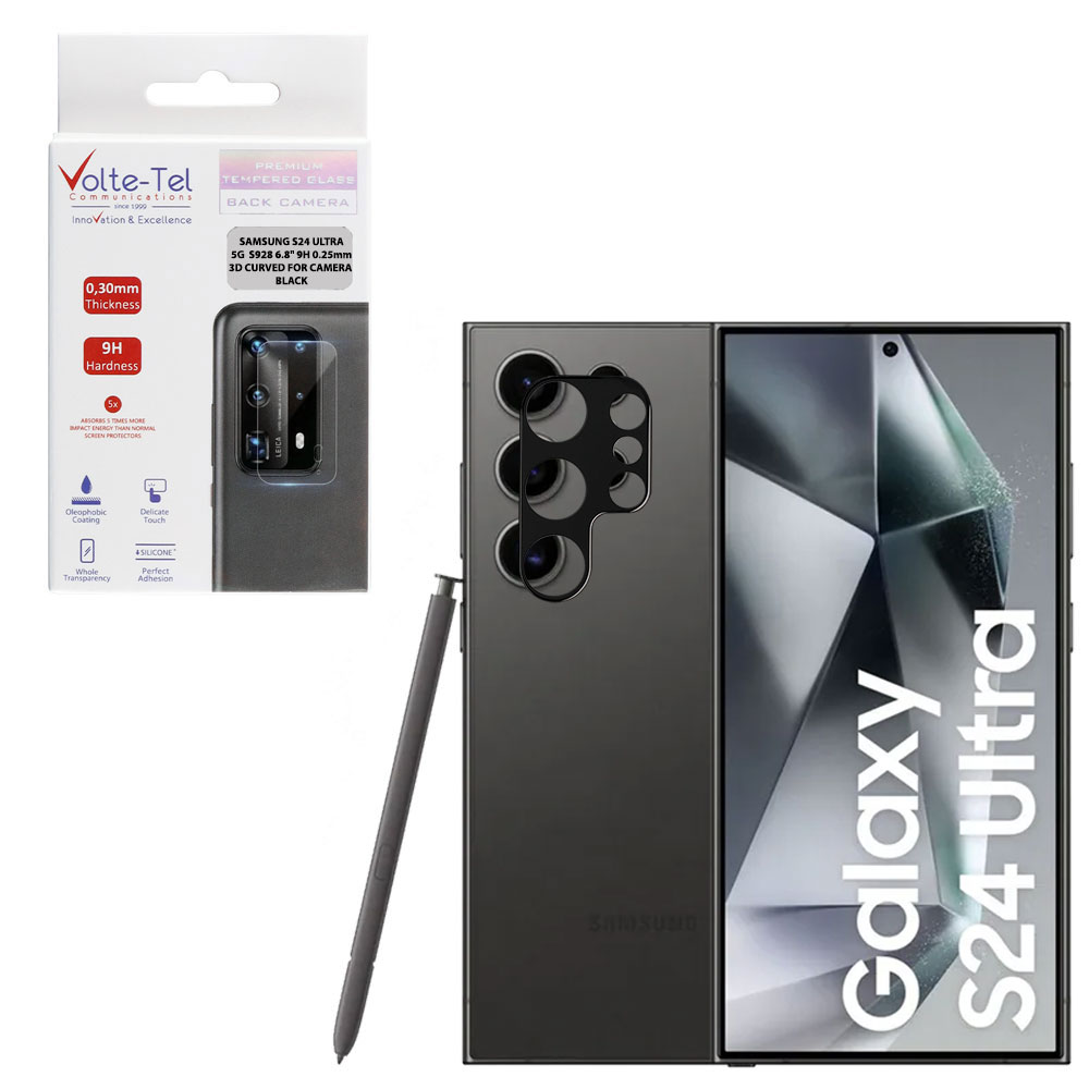 VOLTE-TEL CAMERA GLASS SAMSUNG S24 ULTRA 5G S928 6.8in 9H 0.25mm 3D CURVED BLACK