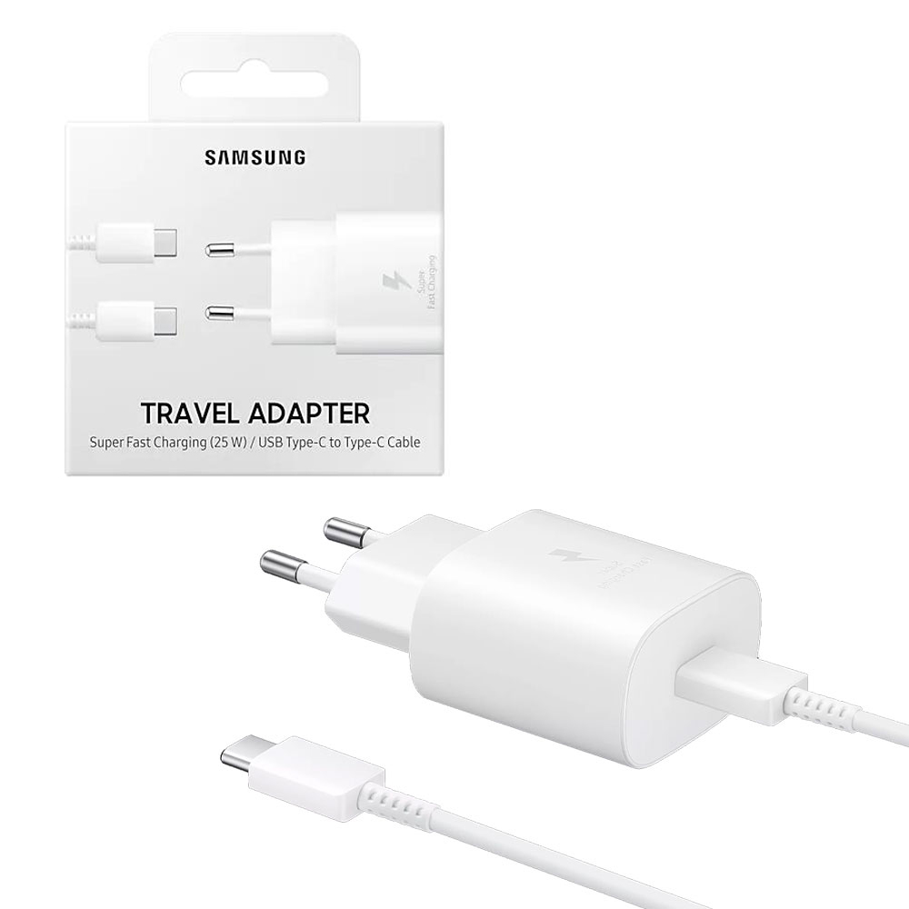 TRAVEL SAMSUNG EP-TA800XWEGWW TYPE C 5V 3A/9V 2.77A/11V 2.25A 25W FAST CHARGE+USB DATA TYPE C TO TYPE C WHITE PACKING OR