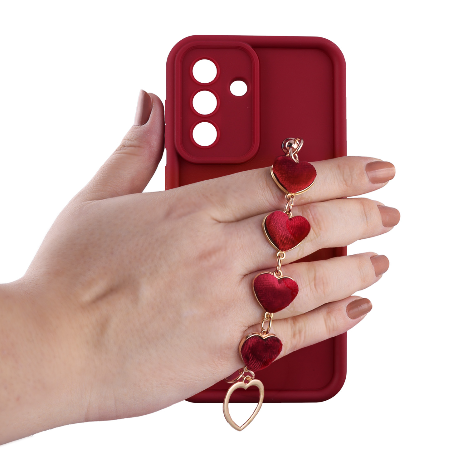 VOLTE-TEL SILICON TPU WITH STRAP ΘΗΚΗ SAMSUNG A37 5G A376 6.7in FULL CAMERA PROTECTION BURGUNDY WITH RED HEARTS - Image 2