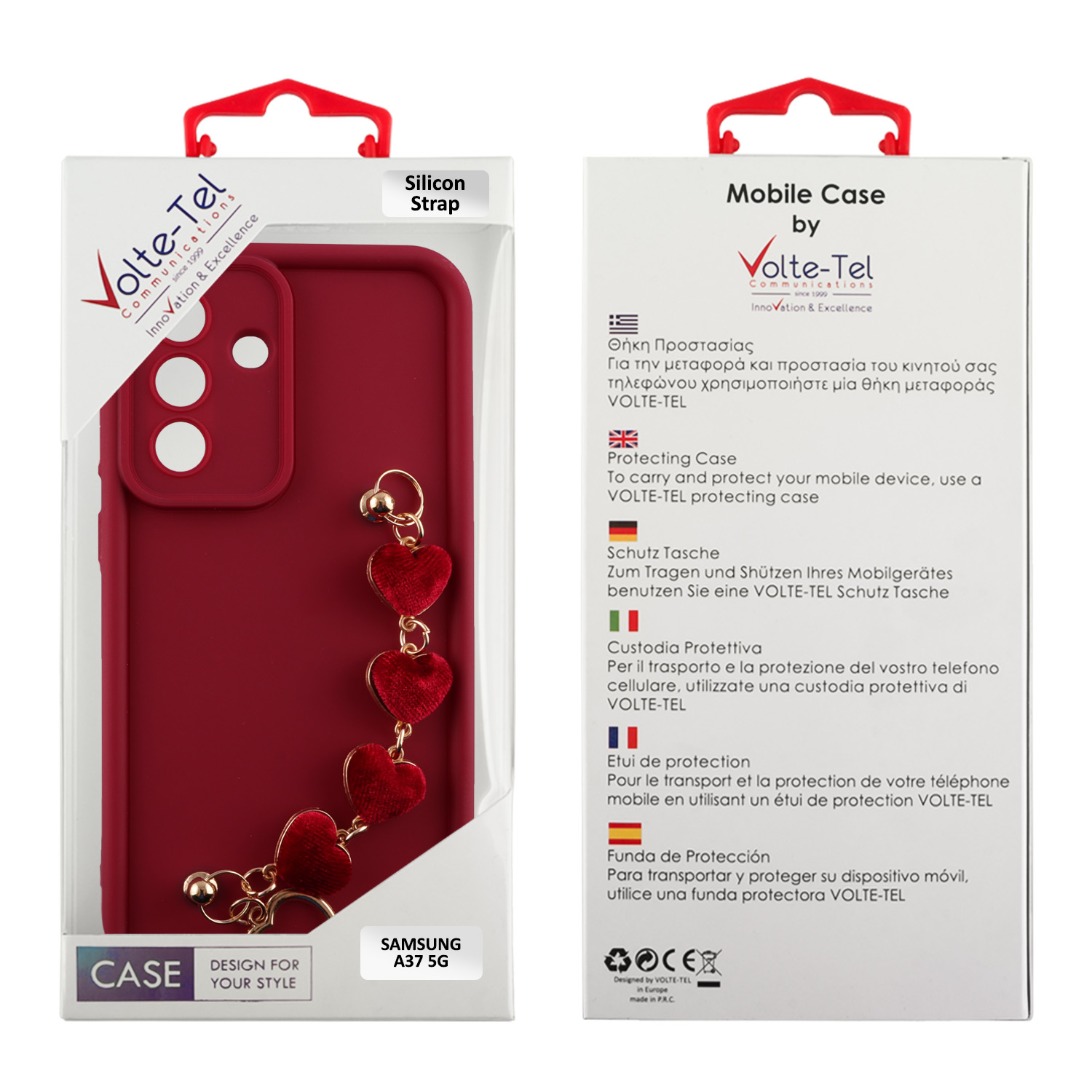 VOLTE-TEL SILICON TPU WITH STRAP ΘΗΚΗ SAMSUNG A37 5G A376 6.7in FULL CAMERA PROTECTION BURGUNDY WITH RED HEARTS - Image 5