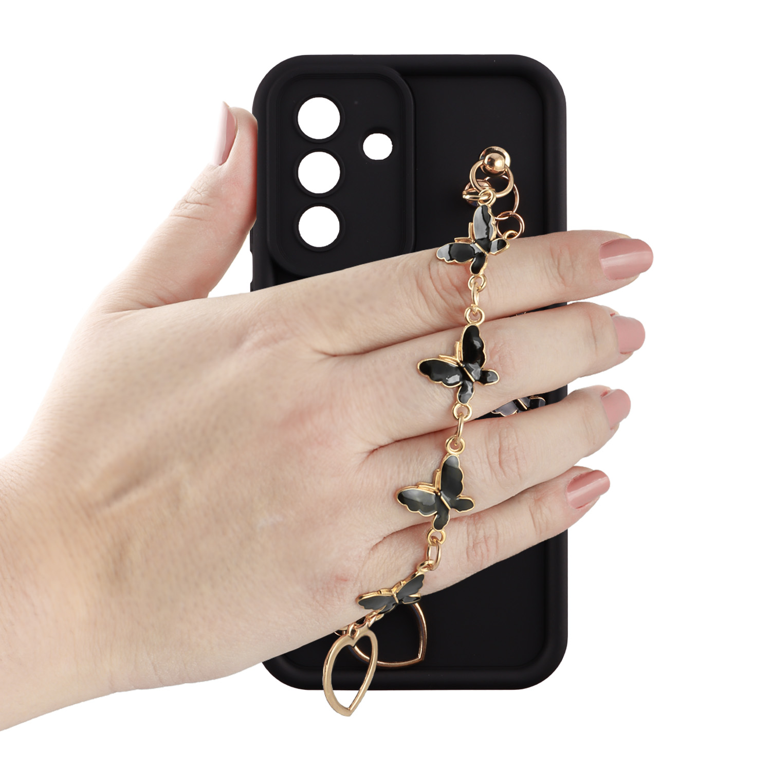 VOLTE-TEL SILICON TPU WITH STRAP ΘΗΚΗ SAMSUNG A57 5G A576 6.7in FULL CAMERA PROTECTION BLACK WITH BLACK BUTTERFLIES - Image 2