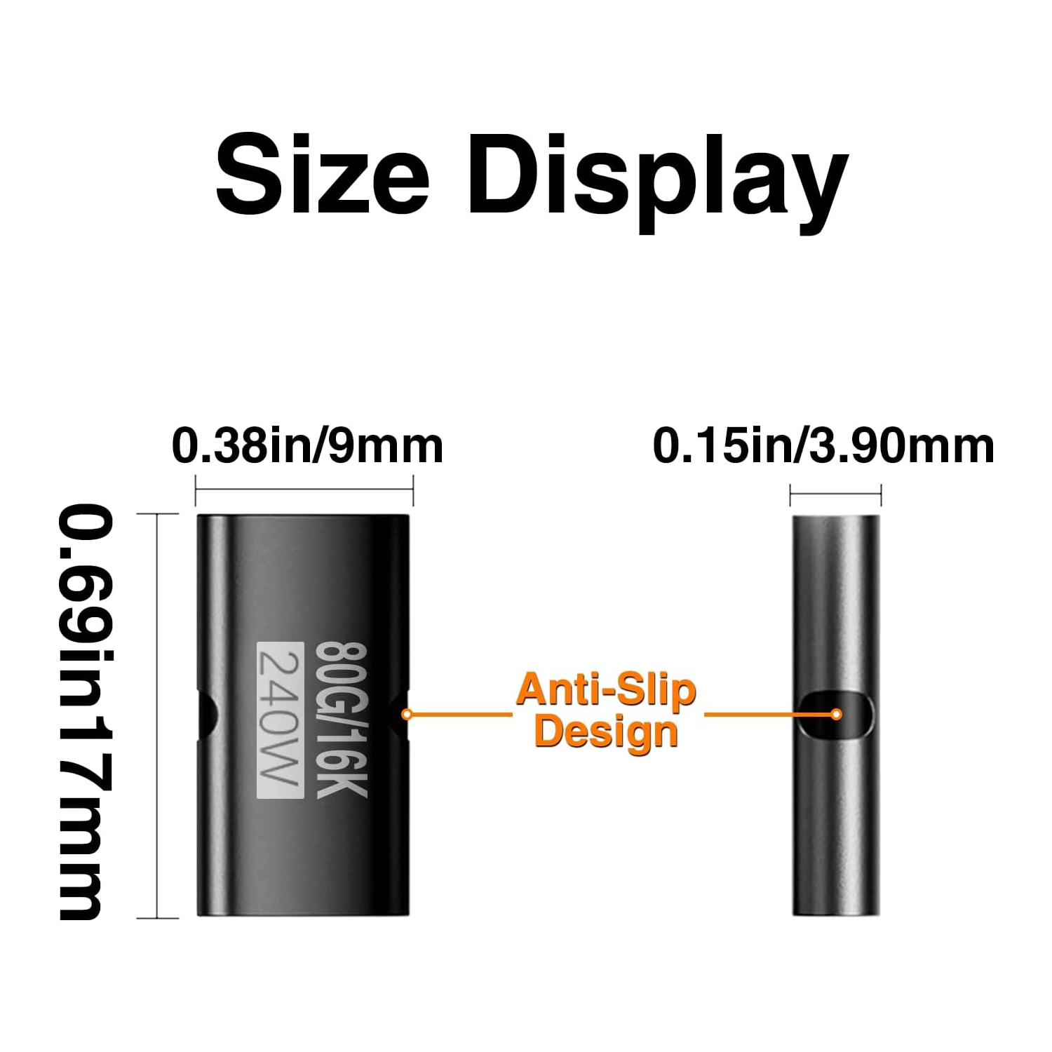 NSP ΜΕΤΑΤΡΟΠΕΑΣ TYPE C FEMALE TO TYPE C FEMALE 80GBPS 240W 48V 5A ALUMINIUM BLACK - Image 6