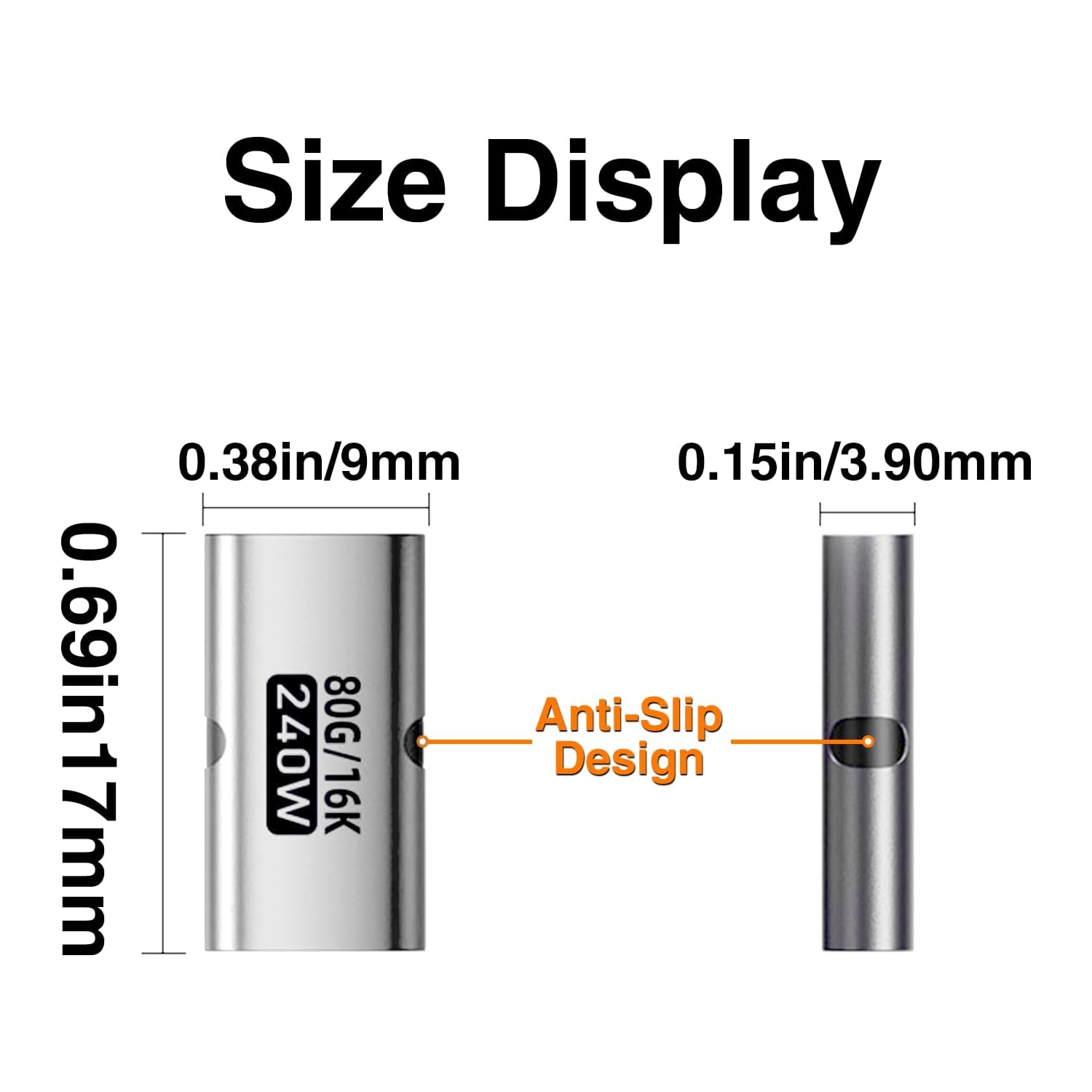 NSP ΜΕΤΑΤΡΟΠΕΑΣ TYPE C FEMALE TO TYPE C FEMALE 80GBPS 240W 48V 5A ALUMINIUM SILVER - Image 6