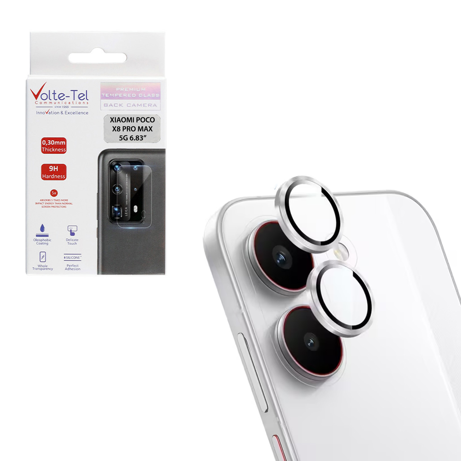 VOLTE-TEL CAMERA GLASS COVER XIAOMI POCO X8 PRO 5G 6.59in 9H 0.33MM EASY APPLICATION SILVER