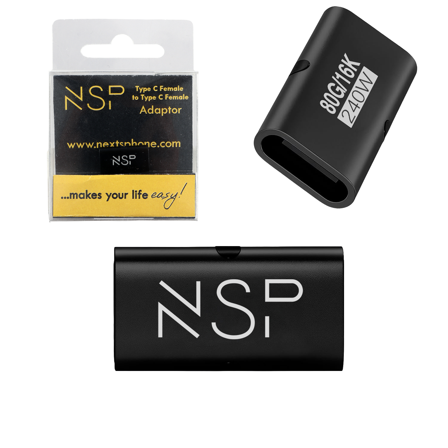 NSP ΜΕΤΑΤΡΟΠΕΑΣ TYPE C FEMALE TO TYPE C FEMALE 80GBPS 240W 48V 5A ALUMINIUM BLACK