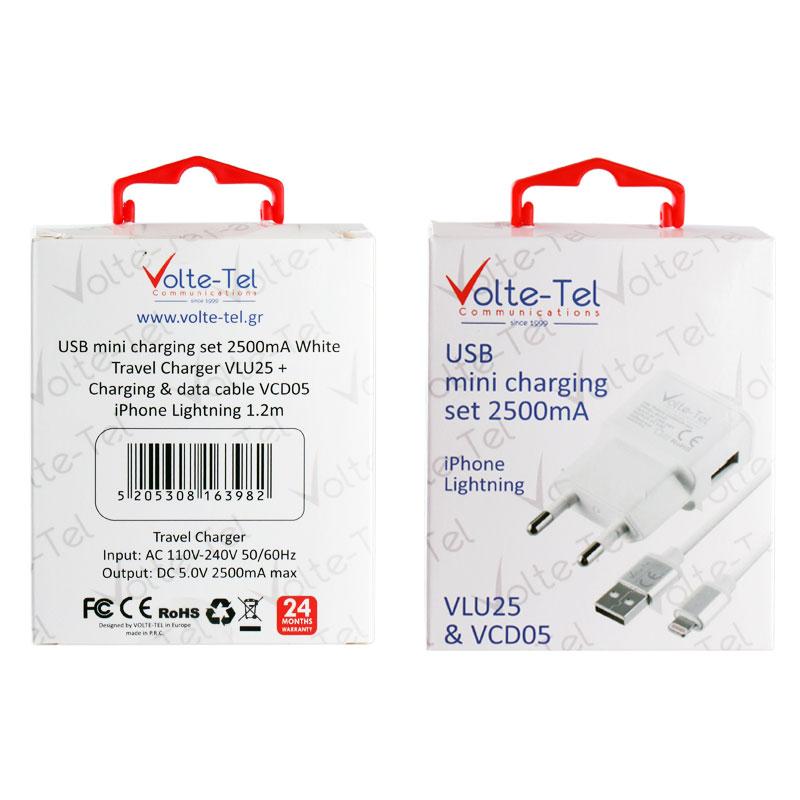 matshop.gr - VOLTE-TEL LIGHTNING (ΦΟΡΤΙΣΗΣ-DATA VCD05+TRAVEL VLU25 2500mA) WHITE