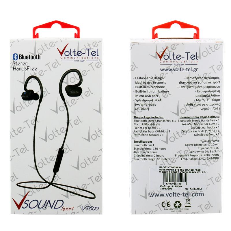 matshop.gr - VOLTE-TEL BLUETOOTH STEREO HANDS FREE V SOUND SPORT VT600 BLACK