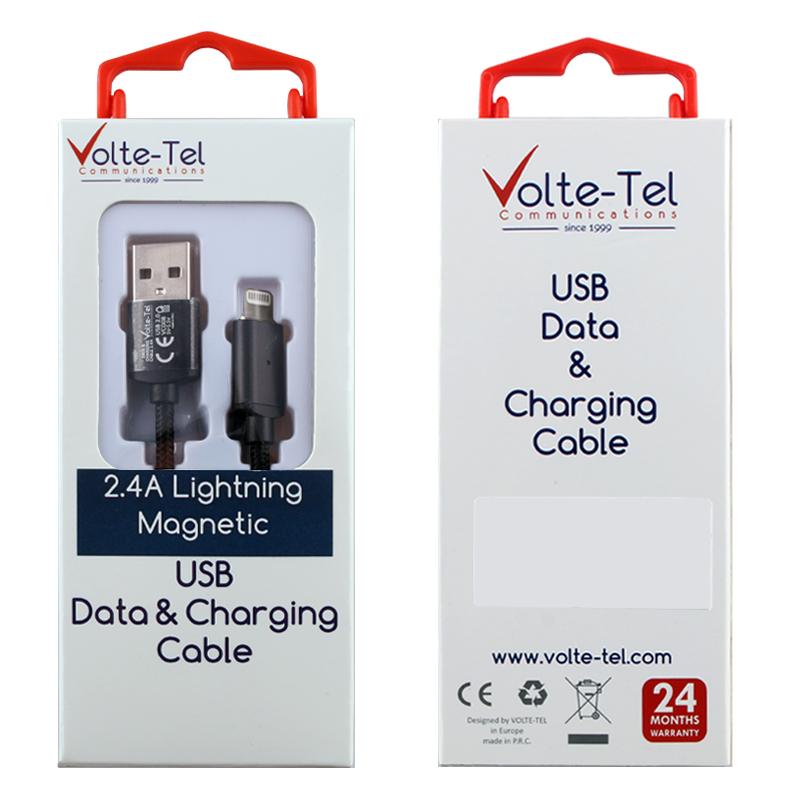 matshop.gr - VOLTE-TEL LIGHTNING USB ΦΟΡΤΙΣΗΣ-DATA MAGNETIC BRAIDED VCD08 2.4A 1m BLACK