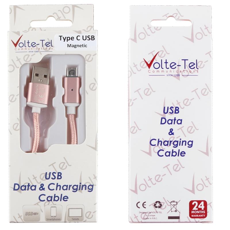 matshop.gr - VOLTE-TEL TYPE C USB ΦΟΡΤΙΣΗΣ-DATA MAGNETIC BRAIDED VCD07 2.1A 1m ROSE-GOLD