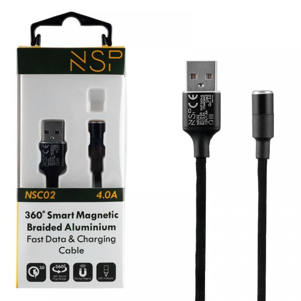matshop.gr - NSP USB ΦΟΡΤΙΣΗΣ-DATA MAGNETIC BRAIDED NSC02 4.0A QC 3.0 1.2m BLACK
