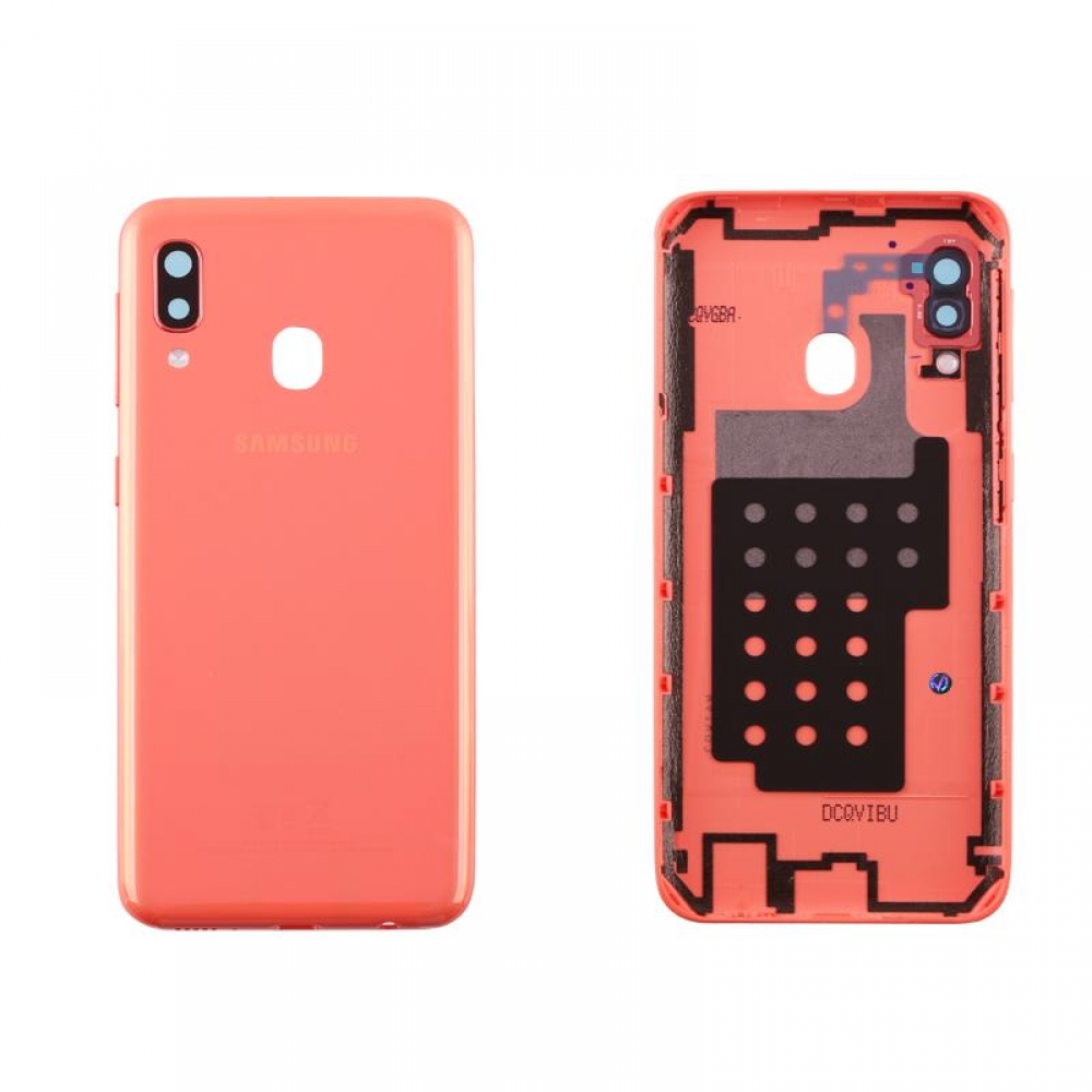 matshop.gr - SAMSUNG A202 A20e BATTERY COVER + CAMERA/FLASH LENS CORAL ORIGINAL SERVICE PACK