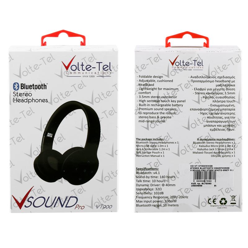 matshop.gr - VOLTE-TEL STEREO BLUETOOTH HEADPHONES V SOUND PRO VT900 WHITE-GREY-BLUE