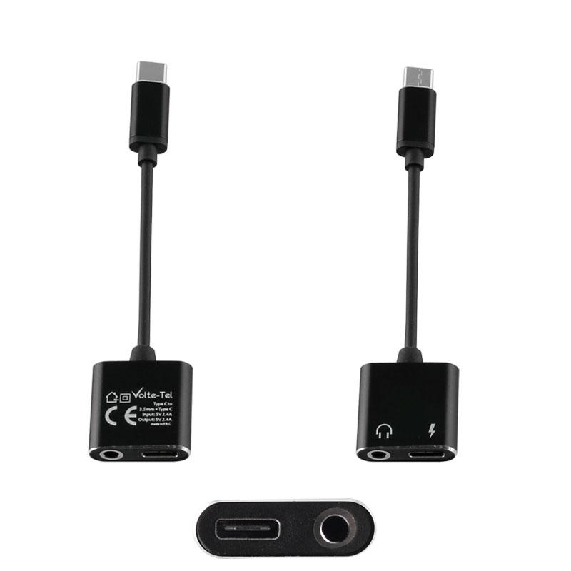 matshop.gr - VOLTE-TEL ΜΕΤΑΤΡΟΠΕΑΣ 2 IN 1 ΦΟΡΤΙΣΗΣ ΚΑΙ AUDIO ADAPTER TYPE C TO 3.5MM JACK+TYPE C 2.4A BLACK