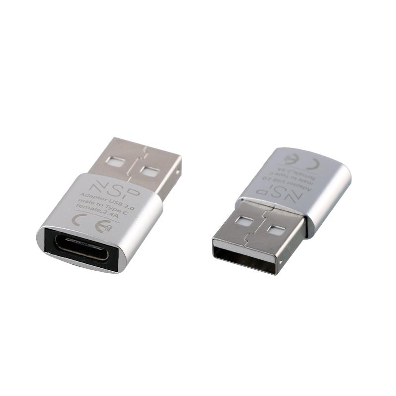 matshop.gr - NSP ΜΕΤΑΤΡΟΠΕΑΣ TYPE C FEMALE TO USB 2.0 MALE 2.4A SILVER