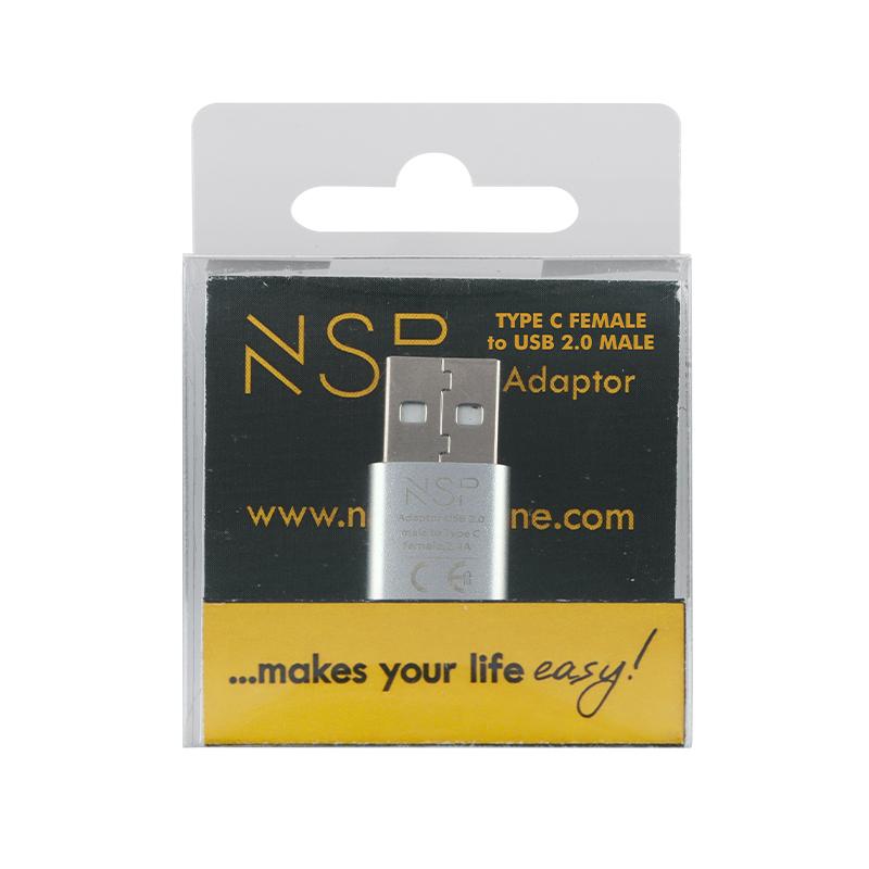 matshop.gr - NSP ΜΕΤΑΤΡΟΠΕΑΣ TYPE C FEMALE TO USB 2.0 MALE 2.4A SILVER