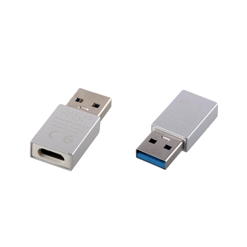 matshop.gr - NSP ΜΕΤΑΤΡΟΠΕΑΣ LONG TYPE C FEMALE ΣΕ USB 3.0 MALE 2.4A SILVER